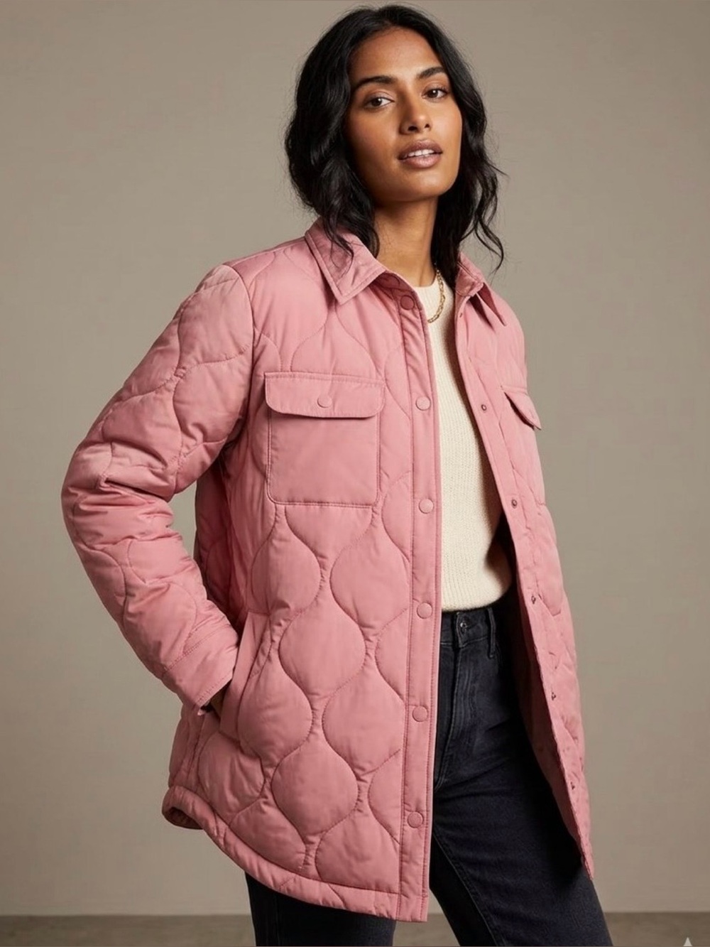 Marine Layer Leslie Puffer Down Quilted Overshirt Jacket Pink Mauve Size S